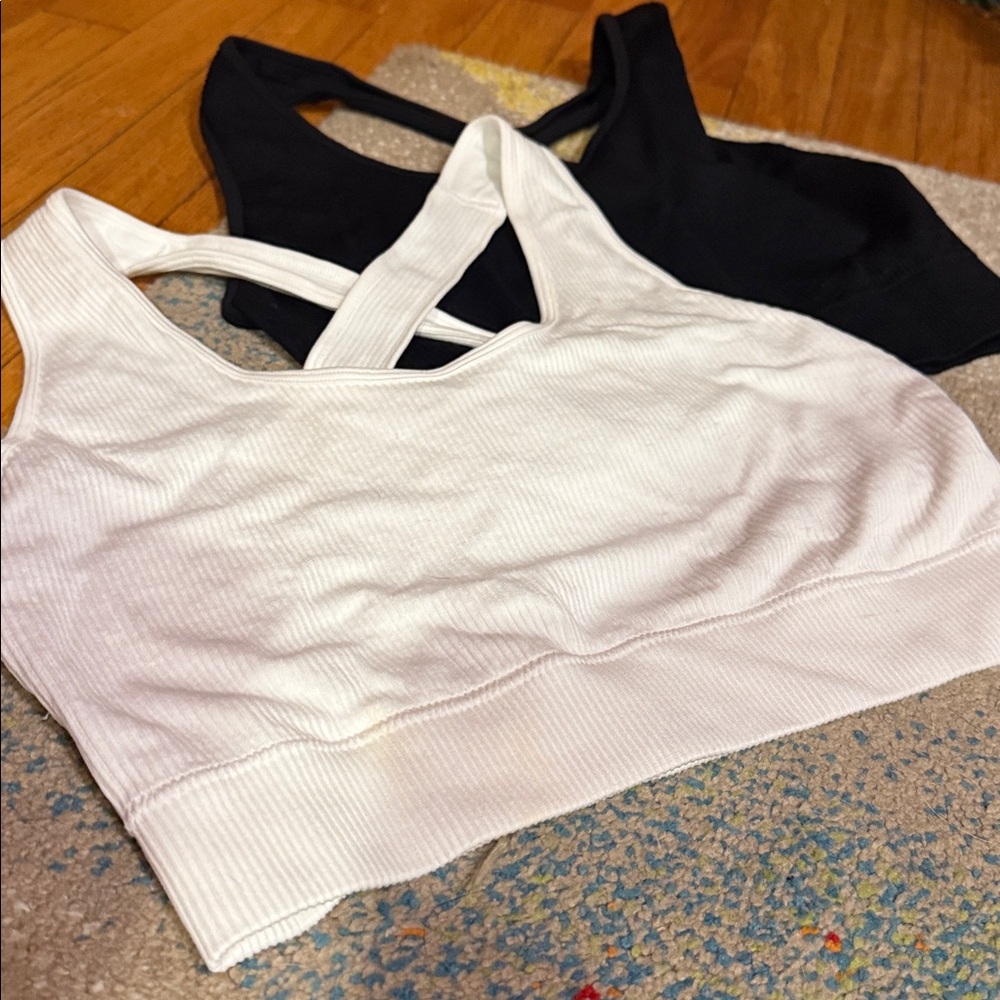 Set of 2 Women's L/XL  Black and White Cross-Back Sports Bras